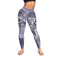 Aloha Vintage Plumeria Hawaiian Tapa Pattern Leggings Purple Hawaiian Tapa Pattern - Polynesian Pride