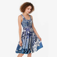 Aloha Vintage Plumeria Hawaiian Tapa Pattern Midi Dress Blue Hawaiian Tapa Pattern - Polynesian Pride