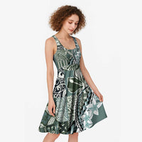 Aloha Vintage Plumeria Hawaiian Tapa Pattern Midi Dress Dark Turquoise Hawaiian Tapa Pattern - Polynesian Pride