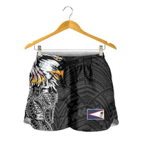 American Samoa Shorts for Women Tribal Tattoo with Eagle Black