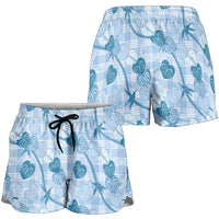 Anthurium Pikake Ti Leaf Palaka Shorts for Women Blue Version