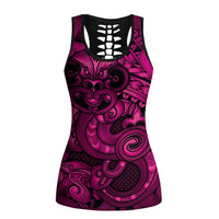 Aotearoa Maori Hei Tiki Hollow Tank Top Mawhero Kowhaiwhai Puhoro Motif LT9 Female Pink - Polynesian Pride