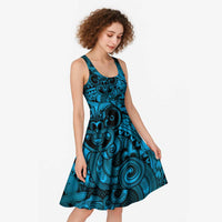 Aotearoa Maori Hei Tiki Midi Dress Kikorangi Kowhaiwhai Puhoro Motif LT9 - Polynesian Pride