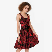 Aotearoa Maori Hei Tiki Midi Dress Whero Kowhaiwhai Puhoro Motif LT9 - Polynesian Pride