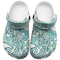Aotearoa Maori Koru Curves Clogs Shoes Mossy Paua Shell