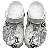 Aotearoa Maori Sea Animals Tribal Clogs Shoes Manta Ray and Shark Moko Pattern White Color