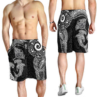 Aotearoa Maori Sea Animals Tribal Shorts for Men Manta Ray and Shark Moko Pattern Black Color