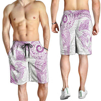 Aotearoa Maori Sea Animals Tribal Shorts for Men Manta Ray and Shark Moko Pattern Pink Color LT03 - Polynesian Pride