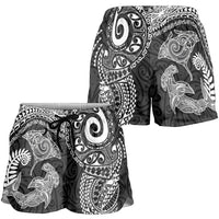 Aotearoa Maori Sea Animals Tribal Shorts for Women Manta Ray and Shark Moko Pattern Black Color LT03 - Polynesian Pride