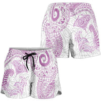 Aotearoa Maori Sea Animals Tribal Shorts for Women Manta Ray and Shark Moko Pattern Pink Color LT03 - Polynesian Pride