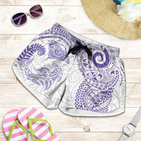 Aotearoa Maori Sea Animals Tribal Shorts for Women Manta Ray and Shark Moko Pattern Purple Color LT03 Purple - Polynesian Pride