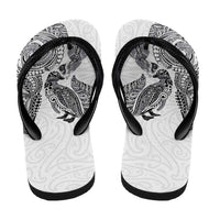 Aotearoa Moko Tribal Tattoo Flip Flops New Zealand Maori Penguin and Fantail White Color LT03 - Polynesian Pride