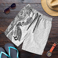 Aotearoa Moko Tribal Tattoo Shorts for Men New Zealand Maori Penguin and Fantail White Color LT03 White - Polynesian Pride