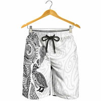 Aotearoa Moko Tribal Tattoo Shorts for Men New Zealand Maori Penguin and Fantail White Color LT03 - Polynesian Pride