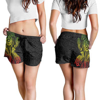Aotearoa Moko Tribal Tattoo Shorts for Women New Zealand Maori Penguin and Fantail Reggae Style LT03 - Polynesian Pride