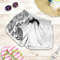 Aotearoa Moko Tribal Tattoo Shorts for Women New Zealand Maori Penguin and Fantail White Color LT03 White - Polynesian Pride