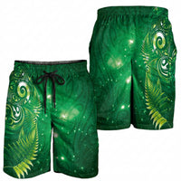Aotearoa New Zealand New Year Shorts for Men Tribal Koru Tattoo Green Galaxy Maori Silver Fern LT03 - Polynesian Pride