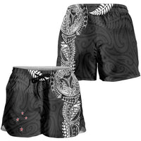 Aotearoa Volleyball Shorts for Women Silver Ferns and Maori Tribal Black LT03 - Polynesian Pride