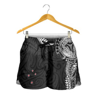 Aotearoa Volleyball Shorts for Women Silver Ferns and Maori Tribal Black LT03 - Polynesian Pride