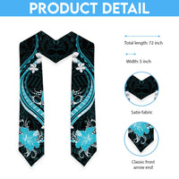 Aqua Polynesian Pattern With Tropical Flowers Graduation Stole