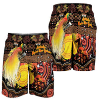 Australia and Papua New Guinea Together Shorts for Men Kangaroo Aboriginal Art and Bird-of-paradise Oro Tribal Motifs LT03 - Polynesian Pride