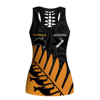 Australia New Zealand Rugby Hollow Tank Top Gold Aboriginal Wallabies and Maori Black Fern LT9 Female Gold - Polynesian Pride