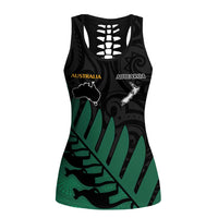 Australia New Zealand Rugby Hollow Tank Top Green Aboriginal Wallabies and Maori Black Fern LT9 Female Green - Polynesian Pride