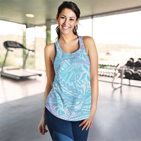 Baby Blue Gradient Polynesia Women Racerback Tank Hawaiian Tribal Hammerhead Shark Tattoo - Polynesian Pride