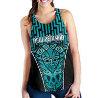 Basketball New Zealand Women Racerback Tank Teal Maori Ta Moko Indigenous LT9 - Polynesian Pride