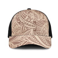 Beige Gradient Polynesia Mesh Trucker Cap Hawaiian Tribal Hammerhead Shark Tattoo - Polynesian Pride