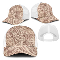 Beige Gradient Polynesia Mesh Trucker Cap Hawaiian Tribal Hammerhead Shark Tattoo - Polynesian Pride