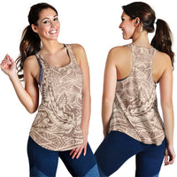 Beige Gradient Polynesia Women Racerback Tank Hawaiian Tribal Hammerhead Shark Tattoo - Polynesian Pride
