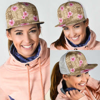 Beige Hawaii Hibiscus With Tropical Flowers Motifs Mesh Trucker Cap - Polynesian Pride