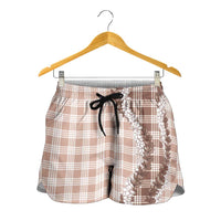 Beige Hawaii Palaka Shorts for Women Hawaiian Honohono Lei