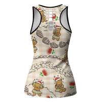 Beige Palaka Hawaii Mele Kalikimaka Hollow Tank Top Ohia Lehua Shell Leis Funny Gingerbread Santa LT14 - Polynesian Pride