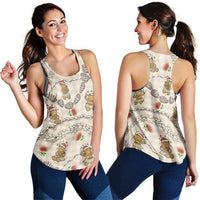 Beige Palaka Hawaii Mele Kalikimaka Women Racerback Tank Ohia Lehua Shell Leis Funny Gingerbread Santa LT14 - Polynesian Pride