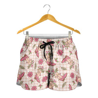 Beige Paniolo Palaka Hawaiian Cowgirl Christmas Shorts for Women LT9 - Polynesian Pride