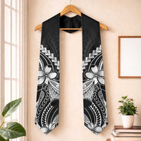 Black Aloha Hawaii Graduation Stole Polynesian Shark Tattoo With Plumeria - Polynesian Pride