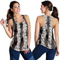 Black and Beige Hawaii Shell Lei Women Racerback Tank Hawaiian Sunrise Shell Hebrew Cone Plumeria - Polynesian Pride