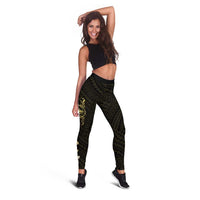Black and Gold Hawaii Leggings Hammerhead Shark Tattoo Curve Polynesian - Polynesian Pride