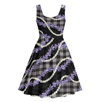 Black Hawaii Palaka Honohono Pikake Midi Dress Hawaiian Orchid Lei Polynesian Pattern LT14 - Polynesian Pride