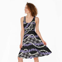 Black Hawaii Palaka Honohono Pikake Midi Dress Hawaiian Orchid Lei Polynesian Pattern LT14 - Polynesian Pride