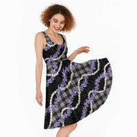 Black Hawaii Palaka Honohono Pikake Midi Dress Hawaiian Orchid Lei Polynesian Pattern LT14 - Polynesian Pride