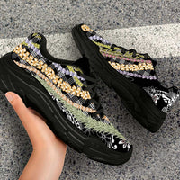 Black Palaka Hawaii Leis Chunky Sneakers Hawaiian-plaid Elegant Tropical Vibes