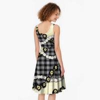 Black Palaka Hawaii Midi Dress Kukui Nut Pikake Lei Hawaiian Tapa Pattern - Polynesian Pride