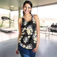 Black Tropical Hawaii Women Racerback Tank Seamless Monstera Plumeria Hawaiian Pattern - Polynesian Pride
