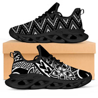 Black White New Zealand Taniko Motifs Clunky Sneakers Aotearoa Maori Plumeria Curve Style LT14 Black - Polynesian Pride