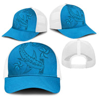 Blue Gradient Polynesia Baseball Net Cap Hawaiian Tribal Hammerhead Shark Tattoo - Polynesian Pride