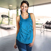 Blue Gradient Polynesia Women Racerback Tank Hawaiian Tribal Hammerhead Shark Tattoo - Polynesian Pride