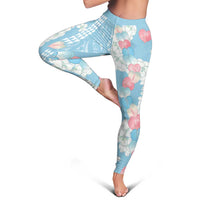 Blue Hawaii Anthurium Plumeria Lei Leggings